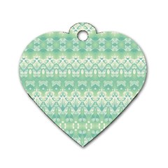 Boho Biscay Green Pattern Dog Tag Heart (one Side) by SpinnyChairDesigns