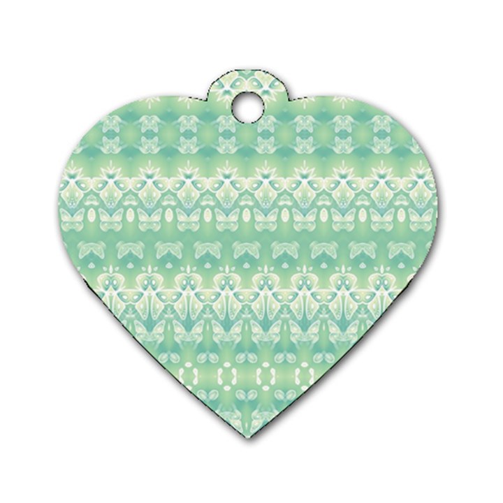 Boho Biscay Green Pattern Dog Tag Heart (One Side)