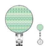 Boho Biscay Green Pattern Stainless Steel Nurses Watch Front