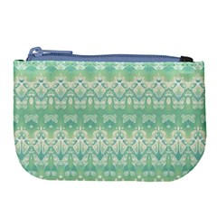 Boho Biscay Green Pattern Large Coin Purse by SpinnyChairDesigns