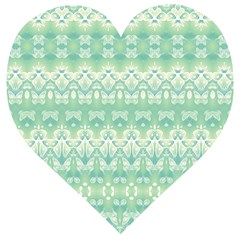 Boho Biscay Green Pattern Wooden Puzzle Heart by SpinnyChairDesigns