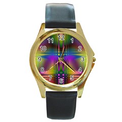 Abstract Psychedelic Pattern Round Gold Metal Watch by SpinnyChairDesigns