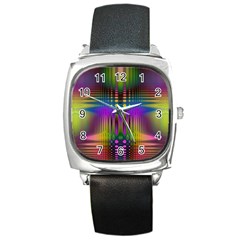 Abstract Psychedelic Pattern Square Metal Watch by SpinnyChairDesigns