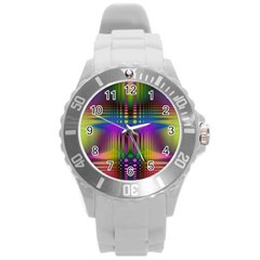 Abstract Psychedelic Pattern Round Plastic Sport Watch (l) by SpinnyChairDesigns