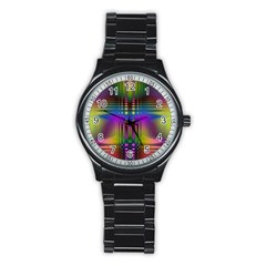 Abstract Psychedelic Pattern Stainless Steel Round Watch by SpinnyChairDesigns