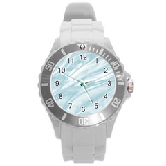 Light Blue Feathered Texture Round Plastic Sport Watch (l) by SpinnyChairDesigns