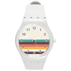 Classic Retro Stripes Round Plastic Sport Watch (m) by tmsartbazaar