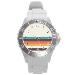 Classic Retro Stripes Round Plastic Sport Watch (l) by tmsartbazaar