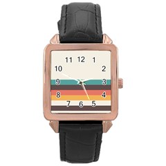 Classic Retro Stripes Rose Gold Leather Watch  by tmsartbazaar