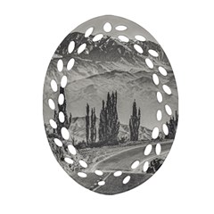 Deserted Landscape Highway, San Juan Province, Argentina Ornament (oval Filigree) by dflcprintsclothing