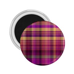 Magenta Gold Madras Plaid 2 25  Magnets by SpinnyChairDesigns