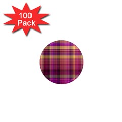 Magenta Gold Madras Plaid 1  Mini Magnets (100 Pack)  by SpinnyChairDesigns