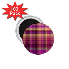 Magenta Gold Madras Plaid 1 75  Magnets (100 Pack)  by SpinnyChairDesigns