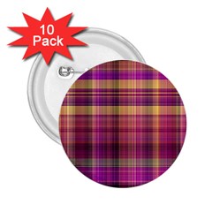 Magenta Gold Madras Plaid 2 25  Buttons (10 Pack)  by SpinnyChairDesigns