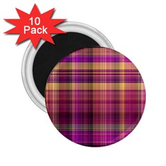 Magenta Gold Madras Plaid 2 25  Magnets (10 Pack)  by SpinnyChairDesigns