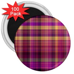 Magenta Gold Madras Plaid 3  Magnets (100 Pack) by SpinnyChairDesigns