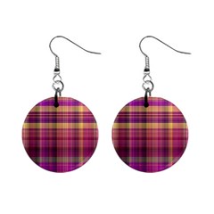 Magenta Gold Madras Plaid Mini Button Earrings by SpinnyChairDesigns