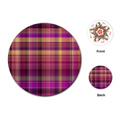 Magenta Gold Madras Plaid Playing Cards Single Design (round) by SpinnyChairDesigns