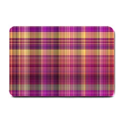 Magenta Gold Madras Plaid Small Doormat  by SpinnyChairDesigns