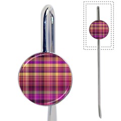 Magenta Gold Madras Plaid Book Mark by SpinnyChairDesigns