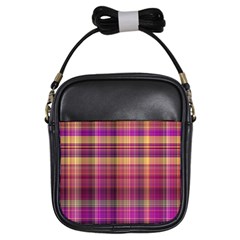 Magenta Gold Madras Plaid Girls Sling Bag by SpinnyChairDesigns