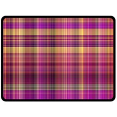 Magenta Gold Madras Plaid Fleece Blanket (large)  by SpinnyChairDesigns