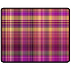 Magenta Gold Madras Plaid Fleece Blanket (medium)  by SpinnyChairDesigns