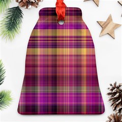 Magenta Gold Madras Plaid Ornament (bell) by SpinnyChairDesigns