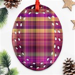 Magenta Gold Madras Plaid Oval Filigree Ornament (Two Sides) Front