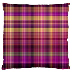 Magenta Gold Madras Plaid Large Cushion Case (one Side) by SpinnyChairDesigns