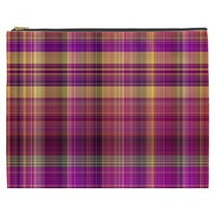 Magenta Gold Madras Plaid Cosmetic Bag (xxxl) by SpinnyChairDesigns