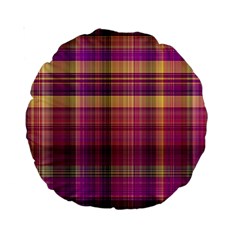 Magenta Gold Madras Plaid Standard 15  Premium Round Cushions by SpinnyChairDesigns