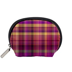 Magenta Gold Madras Plaid Accessory Pouch (small) by SpinnyChairDesigns