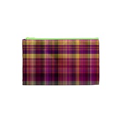 Magenta Gold Madras Plaid Cosmetic Bag (xs) by SpinnyChairDesigns