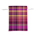 Magenta Gold Madras Plaid Lightweight Drawstring Pouch (L) Front