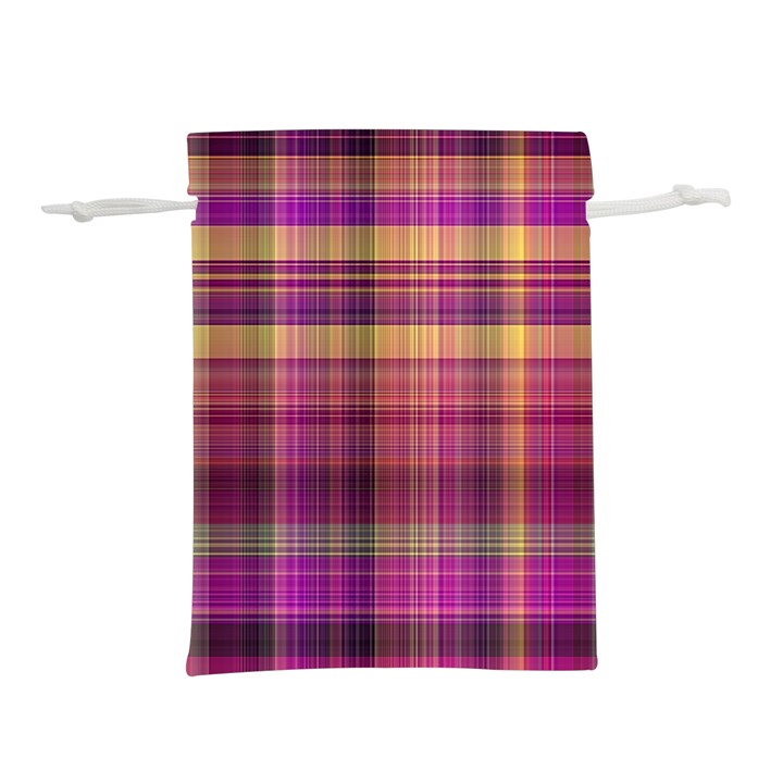 Magenta Gold Madras Plaid Lightweight Drawstring Pouch (L)