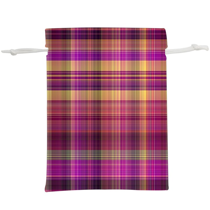 Magenta Gold Madras Plaid  Lightweight Drawstring Pouch (XL)