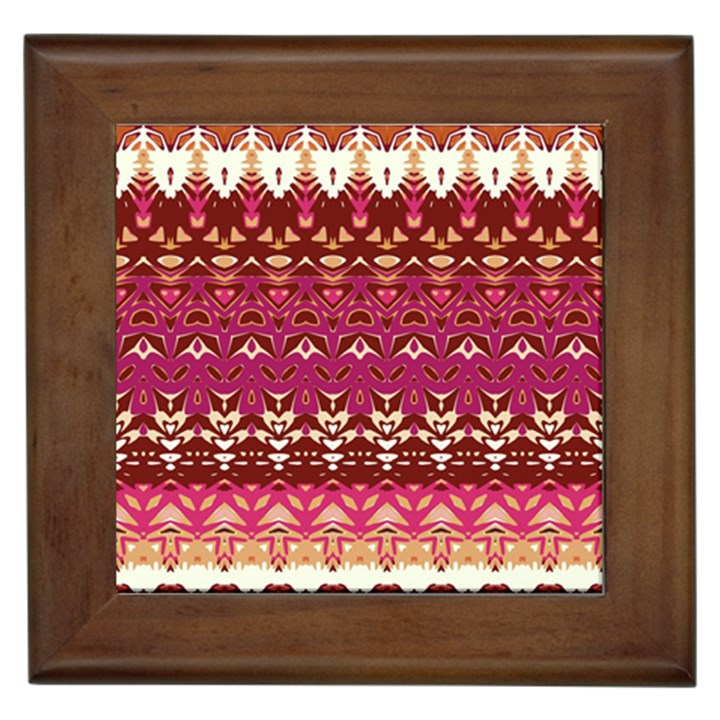 Boho Fuschia and Gold Pattern Framed Tile