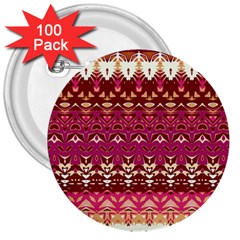 Boho Fuschia And Gold Pattern 3  Buttons (100 Pack)  by SpinnyChairDesigns