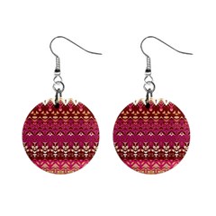 Boho Fuschia And Gold Pattern Mini Button Earrings by SpinnyChairDesigns