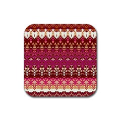 Boho Fuschia And Gold Pattern Rubber Coaster (square)  by SpinnyChairDesigns