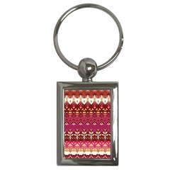 Boho Fuschia And Gold Pattern Key Chain (rectangle) by SpinnyChairDesigns