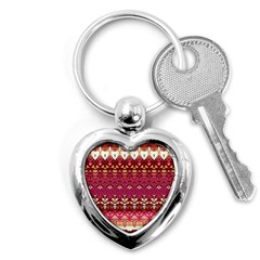 Boho Fuschia And Gold Pattern Key Chain (heart) by SpinnyChairDesigns