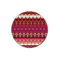 Boho Fuschia And Gold Pattern Rubber Round Coaster (4 Pack)  by SpinnyChairDesigns