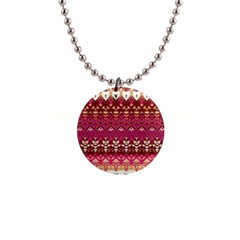 Boho Fuschia And Gold Pattern 1  Button Necklace by SpinnyChairDesigns