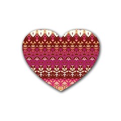 Boho Fuschia And Gold Pattern Heart Coaster (4 Pack)  by SpinnyChairDesigns