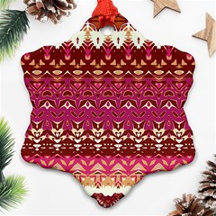 Boho Fuschia And Gold Pattern Ornament (snowflake) by SpinnyChairDesigns