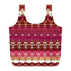 Boho Fuschia And Gold Pattern Full Print Recycle Bag (l) by SpinnyChairDesigns