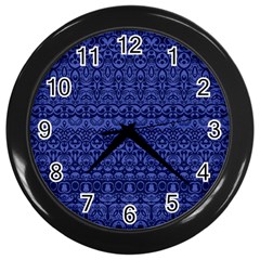 Boho Navy Blue  Wall Clock (black) by SpinnyChairDesigns