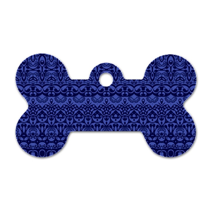 Boho Navy Blue  Dog Tag Bone (Two Sides)